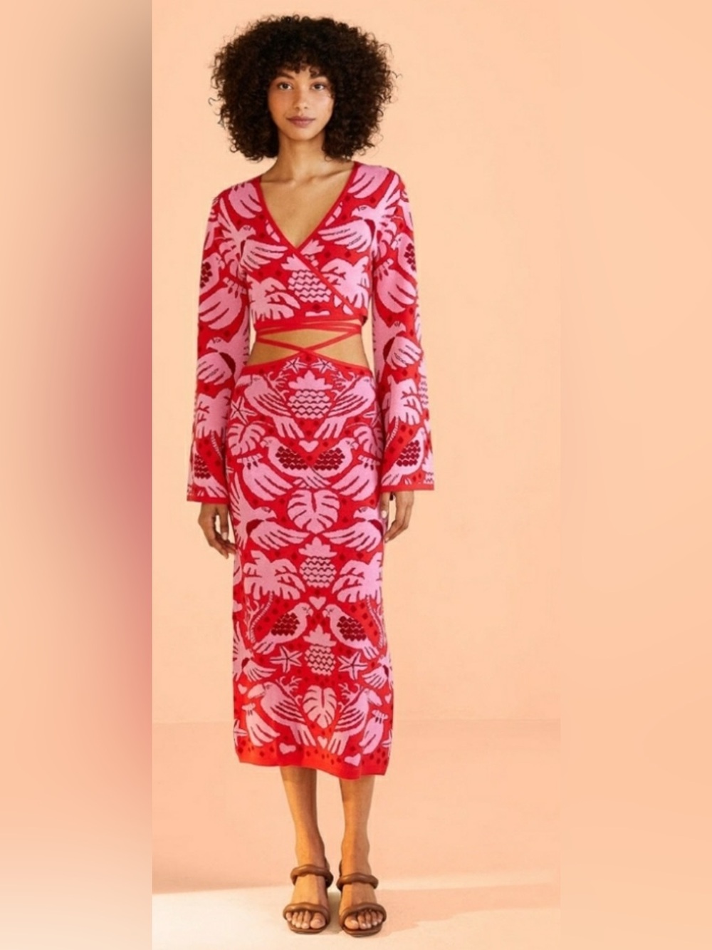 FARM RIO Red Jungle Scarf Knit Skirt